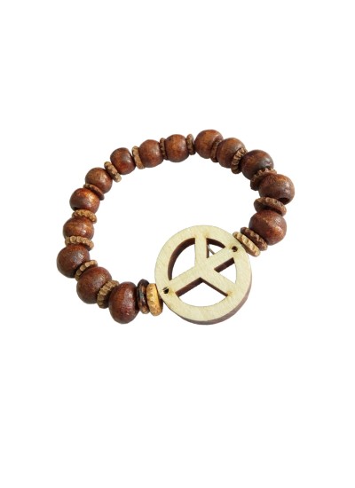 Peace Sign Symbol Pine Wood Bracelet By Menjewell